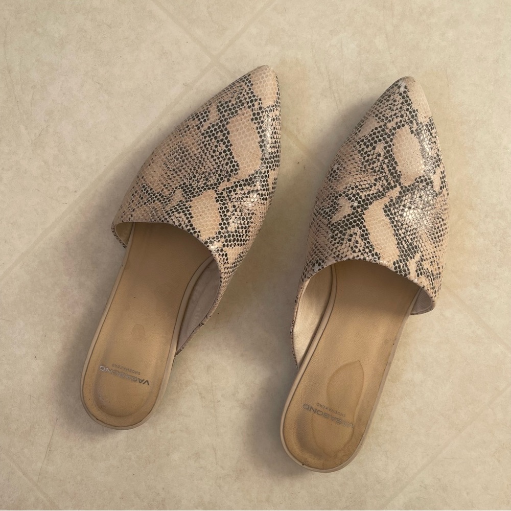 Asymmetric Snakeskin Slip Ons